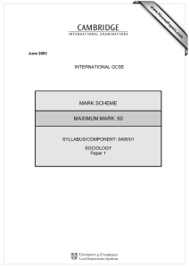 MARK SCHEME MAXIMUM MARK: 60 INTERNATIONAL GCSE SYLLABUS/COMPONENT: 0495/01