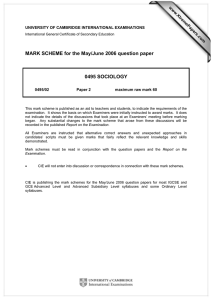 MARK SCHEME for the May/June 2006 question paper  0495 SOCIOLOGY www.XtremePapers.com