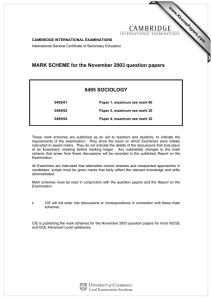 MARK SCHEME for the November 2003 question papers  0495 SOCIOLOGY www.XtremePapers.com