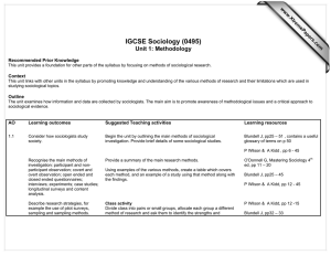 IGCSE Sociology (0495)  Unit 1: Methodology www.XtremePapers.com