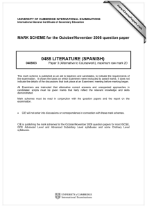 0488 LITERATURE (SPANISH)  MARK SCHEME for the October/November 2008 question paper