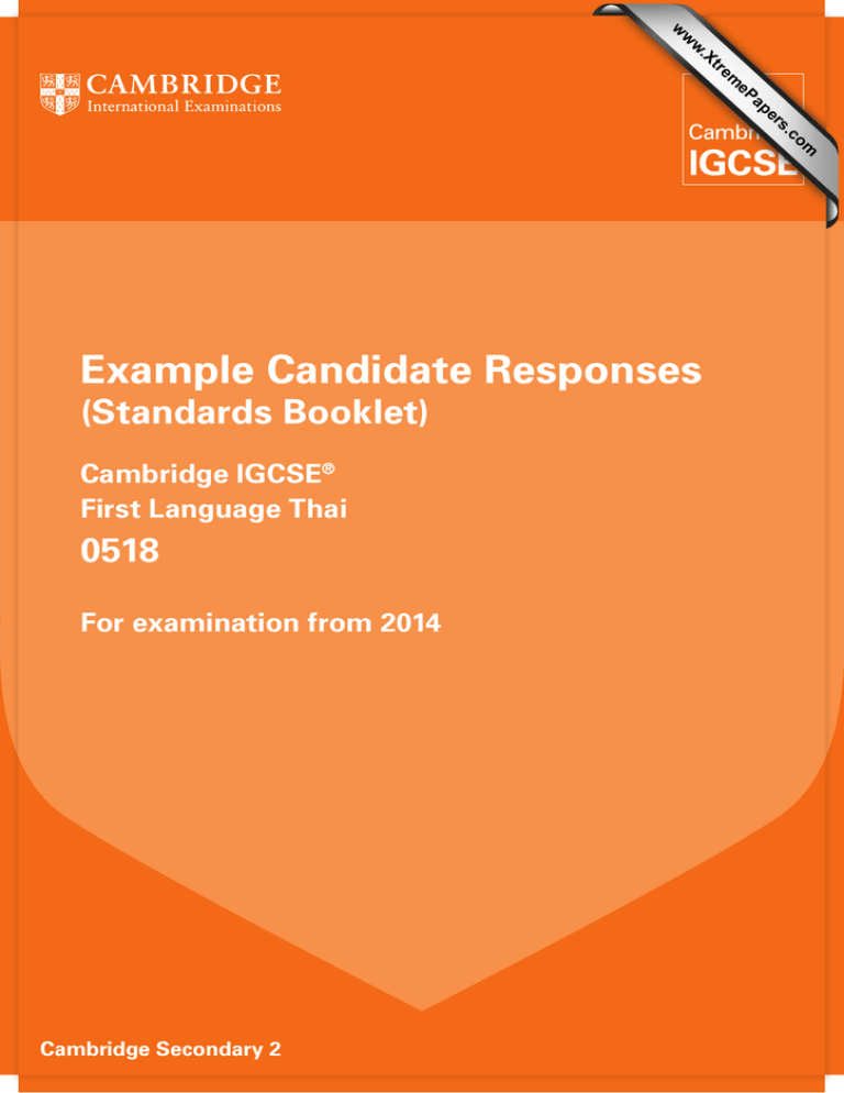 Example Candidate Responses Standards Booklet 0518 Cambridge IGCSE