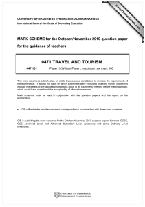 0471 TRAVEL AND TOURISM  for the guidance of teachers