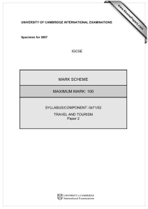 MARK SCHEME MAXIMUM MARK: 100 IGCSE