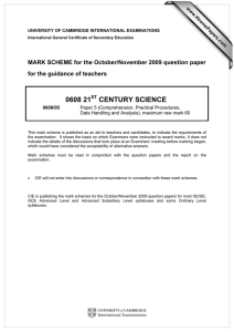 0608 21 CENTURY SCIENCE  MARK SCHEME for the October/November 2009 question paper