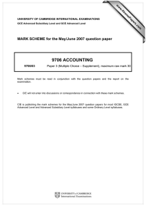 9706 ACCOUNTING  MARK SCHEME for the May/June 2007 question paper