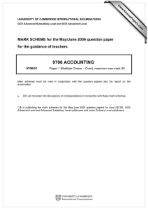 9706 ACCOUNTING  MARK SCHEME for the May/June 2009 question paper