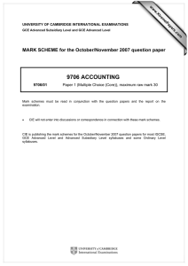 9706 ACCOUNTING  MARK SCHEME for the October/November 2007 question paper