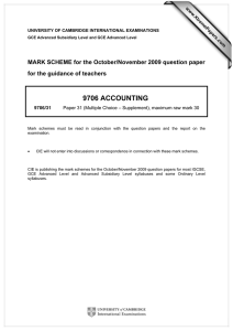 9706 ACCOUNTING  MARK SCHEME for the October/November 2009 question paper
