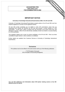 IMPORTANT NOTICE www.XtremePapers.com ACCOUNTING 9706 GCE A/AS Level