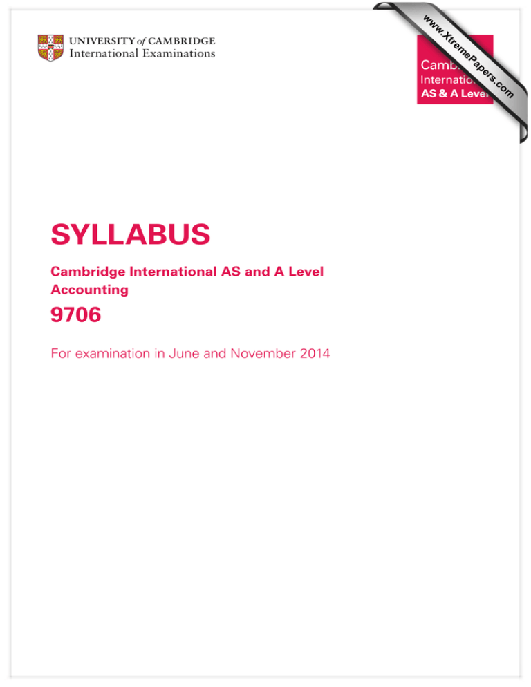 SYLLABUS 9706 Cambridge International AS And A Level Accounting