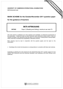 9679 AFRIKAANS  MARK SCHEME for the October/November 2011 question paper