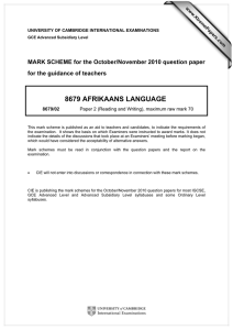 8679 AFRIKAANS LANGUAGE  MARK SCHEME for the October/November 2010 question paper