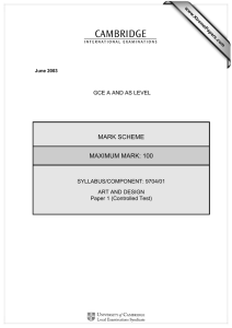 MARK SCHEME MAXIMUM MARK: 100 GCE A AND AS LEVEL SYLLABUS/COMPONENT: 9704/01