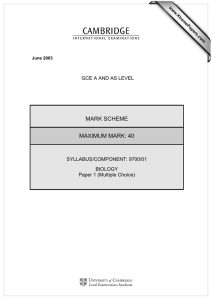 MARK SCHEME MAXIMUM MARK: 40 GCE A AND AS LEVEL SYLLABUS/COMPONENT: 9700/01