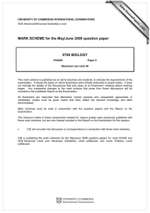 MARK SCHEME for the May/June 2006 question paper 9700 BIOLOGY www.XtremePapers.com