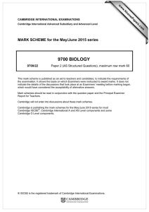 9700 BIOLOGY  MARK SCHEME for the May/June 2015 series