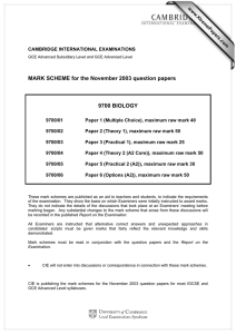 MARK SCHEME for the November 2003 question papers  9700 BIOLOGY www.XtremePapers.com