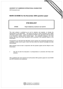 MARK SCHEME for the November 2004 question paper  9700 BIOLOGY www.XtremePapers.com