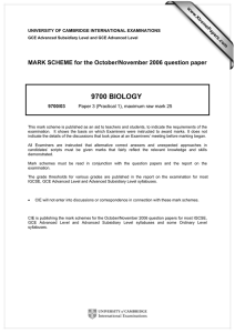 9700 BIOLOGY  MARK SCHEME for the October/November 2006 question paper