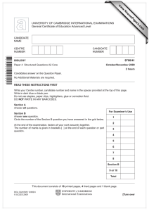 www.XtremePapers.com UNIVERSITY OF CAMBRIDGE INTERNATIONAL EXAMINATIONS General Certificate of Education Advanced Level 9700/41