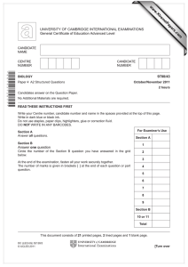 www.XtremePapers.com UNIVERSITY OF CAMBRIDGE INTERNATIONAL EXAMINATIONS General Certificate of Education Advanced Level 9700/43