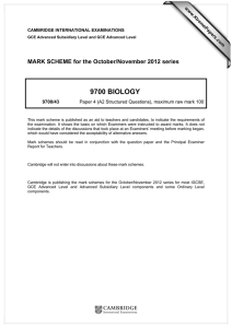 9700 BIOLOGY  MARK SCHEME for the October/November 2012 series