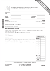 www.XtremePapers.com UNIVERSITY OF CAMBRIDGE INTERNATIONAL EXAMINATIONS General Certificate of Education Advanced Level 9700/41