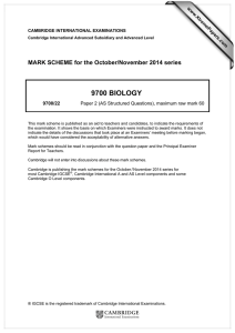 9700 BIOLOGY  MARK SCHEME for the October/November 2014 series