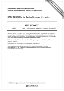 9700 BIOLOGY  MARK SCHEME for the October/November 2014 series