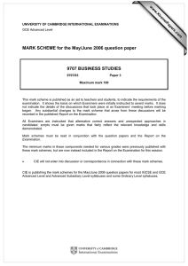 MARK SCHEME for the May/June 2006 question paper 9707 BUSINESS STUDIES www.XtremePapers.com