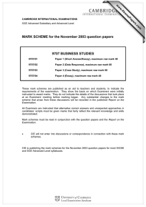 MARK SCHEME for the November 2003 question papers  9707 BUSINESS STUDIES www.XtremePapers.com