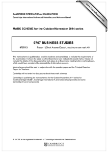 9707 BUSINESS STUDIES  MARK SCHEME for the October/November 2014 series