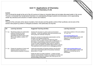 Unit 11: Applications of Chemistry The Chemistry of Life