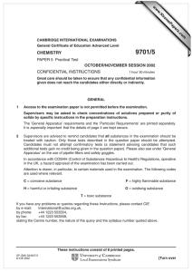 9701/5 CHEMISTRY CONFIDENTIAL INSTRUCTIONS PAPER 5  Practical Test