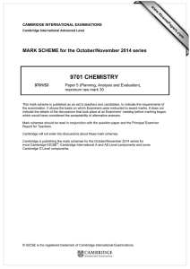 9701 CHEMISTRY  MARK SCHEME for the October/November 2014 series