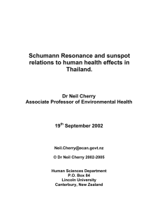 Schumann Resonance and sunspot relations to human health effects in Thailand.