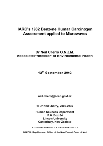 IARC’s 1982 Benzene Human Carcinogen Assessment applied to Microwaves