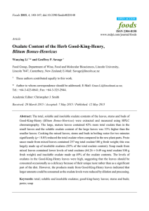 foods Oxalate Content of the Herb Good-King-Henry, Blitum Bonus-Henricus