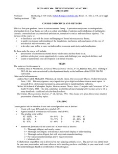 ECON/AREC 606:  MICROECONOMIC ANALYSIS I SPRING 2015 COURSE OBJECTIVES AND METHODS Professor: