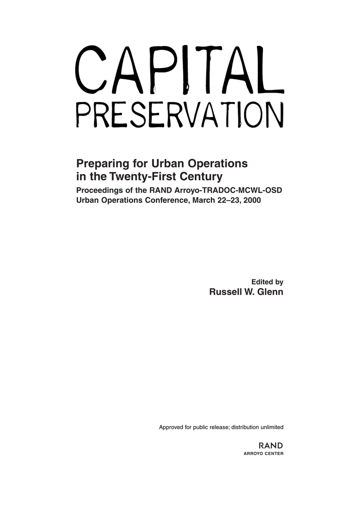 Preparing for Urban Operations in the Twenty-First Century R ... - 