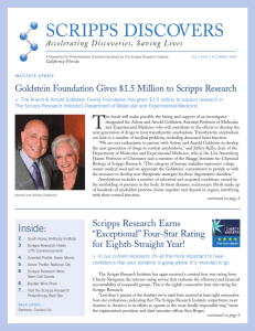 SCRIPPS DISCOVERS Goldstein Foundation Gives $1.5 Million to Scripps Research
