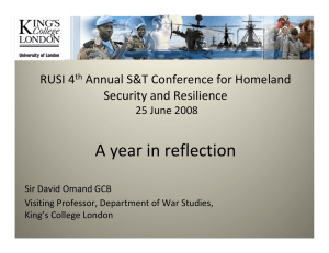 A year in reflection RUSI 4 Annual S&amp;T Conference for Homeland