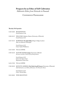Prospects for an Ethics of Self-Cultivation Conference Programme