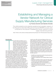 Establishing and Managing a Vendor Network for Clinical Supply Manufacturing Services