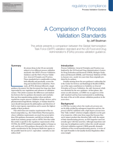 A Comparison of Process Validation Standards regulatory compliance