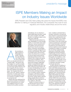 ISPE Members Making an Impact on Industry Issues Worldwide president’s message