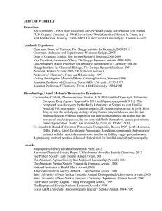 B.S. Chemistry, (1982) State University of New York College at... Ph.D. Organic Chemistry, (1986) University of North Carolina (Slayton A.... JEFFERY W. KELLY