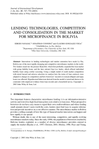 LENDING TECHNOLOGIES, COMPETITION AND CONSOLIDATION IN THE MARKET FOR MICROFINANCE IN BOLIVIA