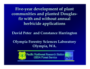 Five - year development of plant communities and planted Douglas